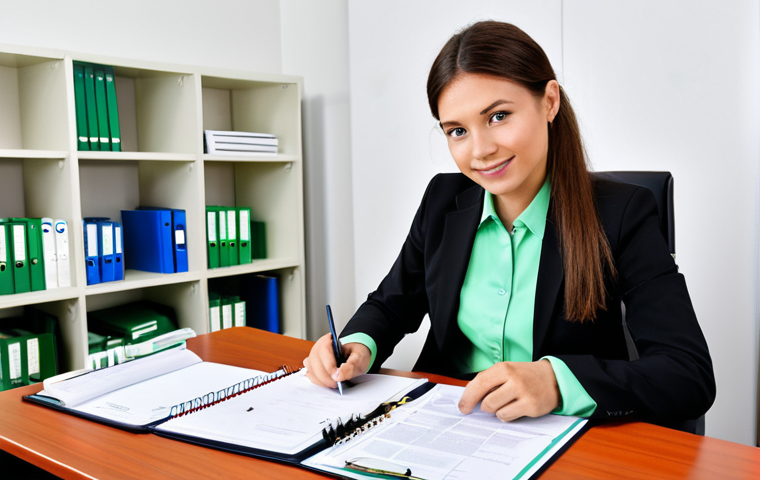 Environmental Auditor in a Modern Office**
"A professional environmental auditor, fully clothed in business casual attire, inspecting documents at a bright, modern office desk. Background features shelves with environmental regulations binders and a green plant. Safe for work, appropriate content, perfect anatomy, natural proportions, professional, well-formed hands, proper finger count, modest clothing, family-friendly."
**